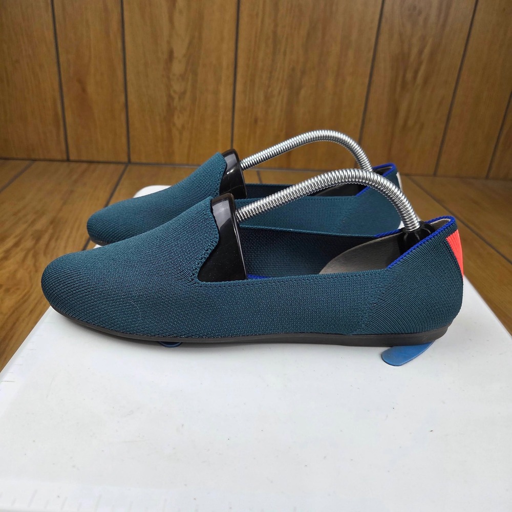 Rothys The Loafer Teal Green Knit Flat Slip On Shoes Womens 7.5